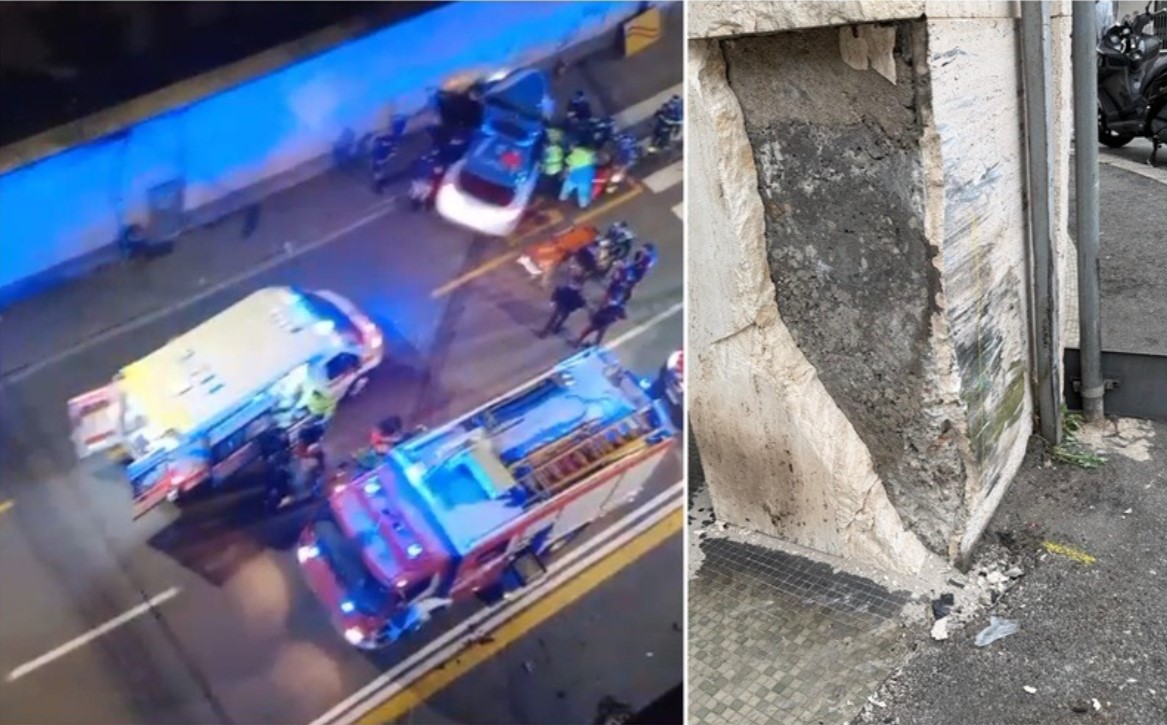 Non si ferma all'alt, inseguimento a Sampierdarena: auto della polizia contro un muro, due agenti feriti