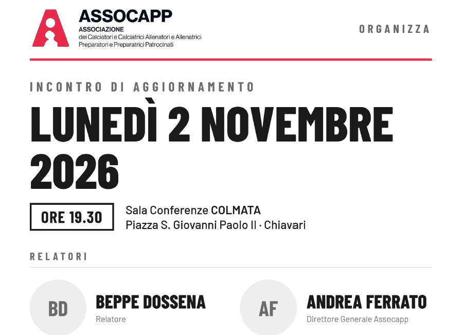Assocap, corso di aggiornamento a Chiavari per calciatori, allenatori e preparatori patrocinati