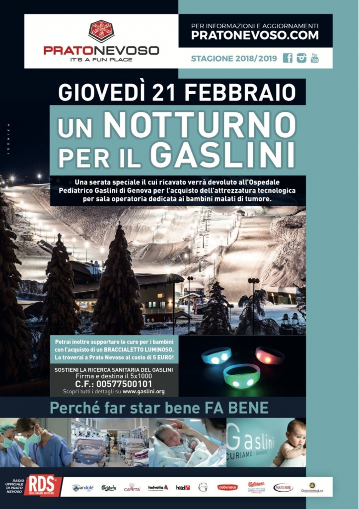Un notturno per il Gaslini, a Prato Nevoso si scia di notte
