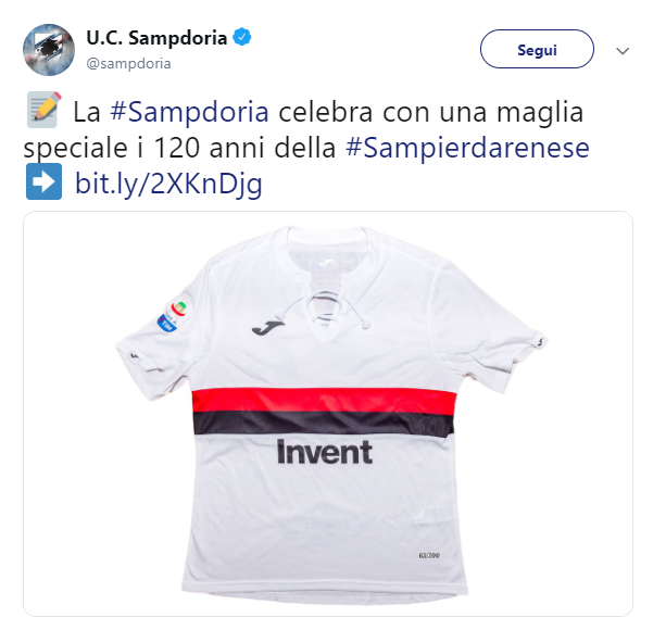 Sampdoria, una maglia speciale per festeggiare i 120 anni della Sampierdarenese