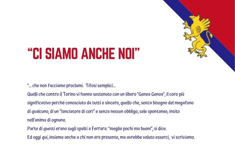 Genoa, una lettera dei tifosi: "Ci siamo anche noi e ricordate: you'll never walk alone"