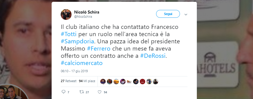 Sampdoria: e se Ferrero avesse tentato di portare Totti in blucerchiato?