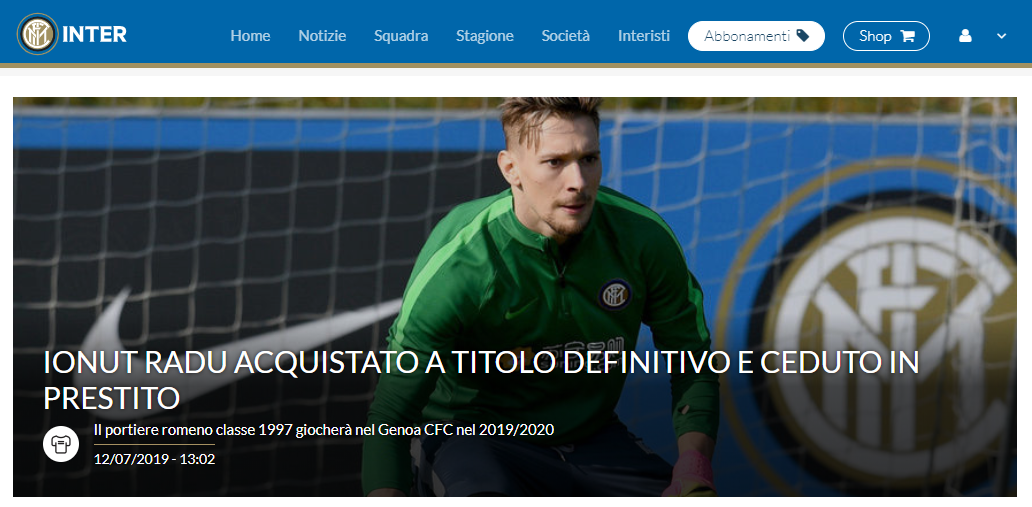 Genoa, l'Inter ufficializza l'acquisto (e il prestito) di Ionut Radu